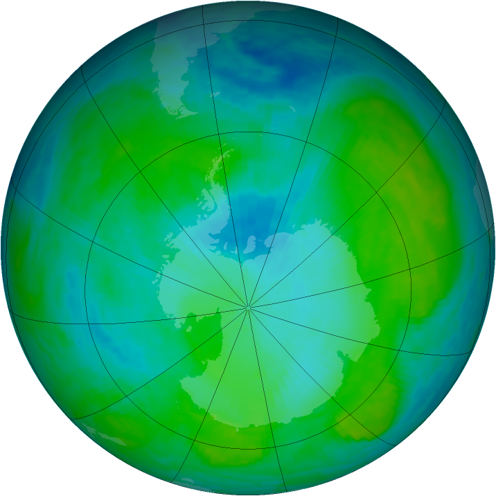 Antarctic ozone map for 02 February 1992